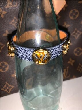 Monogram fashion Leather Bracelet with Gold Logo Accents